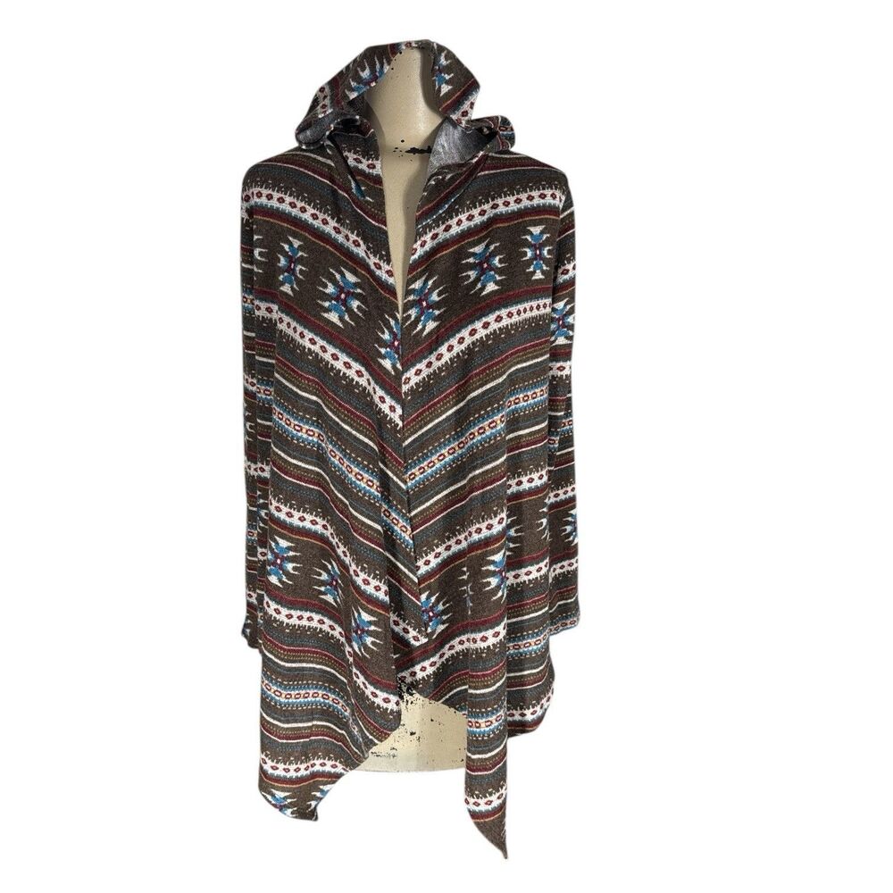 Sweet Claire Southwestern Aztec Front Open Hooded Cardigan Sz S